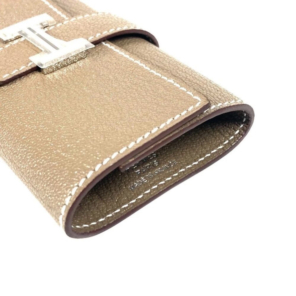 HERMES Bearn 4P 4 rows Key H logo Key Case Chevre Etoupe Gray Unused - Picture 11 of 11